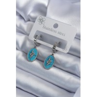 316L Çelik Gümüş Renk Oval Mavi Taşlı Yılan Figür Kadın Küpe TJ-BKP7940