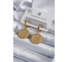 316L Çelik Gold Renk Pentagram İşleme Model Kadın Küpe - TJ-BKP7975