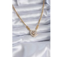 316L Çelik Gold Renk Zirkon Taşlı Kalp Model Sonsuzluk Detay Kadın Kolye - TJ-BKO7789