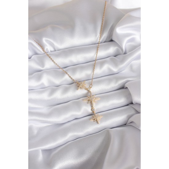316L Çelik Zincir Gold Renk Zirkon Taşlı Kutup Yıldızı Model Kadın Kolye - TJ-BKO7814