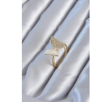 Gold Renk Zirkon Taş Detay Pirinç Kadın Yüzük - TJ-BYK2815