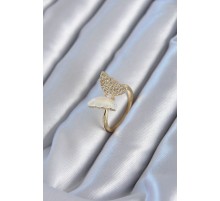 Gold Renk Zirkon Taş Detay Pirinç Kadın Yüzük - TJ-BYK2815