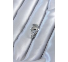 Gümüş Renk Pirinç Zirkon Taşlı Kalp Model Kadın Yüzük - TJ-BYK2820