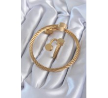 316L Çelik Gold Renk Sarmal Model Erkek Bileklik Yüzük Kombini - TJ-EB3600