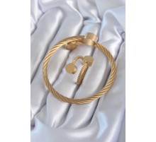 316L Çelik Gold Renk Sarmal Model Erkek Bileklik Yüzük Kombini - TJ-EB3600