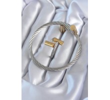 316L Çelik Gümüş Renk Gold Detay Sarmal Model Erkek Bileklik Yüzük Kombini - TJ-EB3603