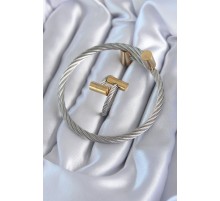 316L Çelik Gümüş Renk Gold Detay Sarmal Model Erkek Bileklik Yüzük Kombini - TJ-EB3603