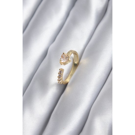 Gold Renk Zirkon Taşlı Kalp Model Kadın Yüzük - TJ-BYK2836