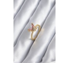 Gold Renk Pembe Zirkon Taşlı Kelebek Model Kadın Yüzük - TJ-BYK2842