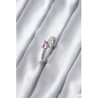 Gümüş Renk Zirkon Taşlı Pembe Kristal Kalp Model Kadın Yüzük TJ-BYK2851