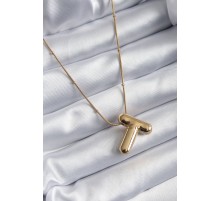 316L Çelik Gold Renk Bubble "T" Harf Model Kadın Kolye - TJ-BKO7955