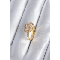 Pirinç Gold Renk Zirkon Taşlı Kalp Charm Model Kadın Yüzük TJ-BYK2858