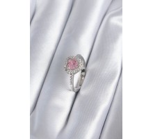 Pirinç Gümüş Renk Pembe Zirkon Taş Kalp Charm Model Kadın Yüzük - TJ-BYK2859