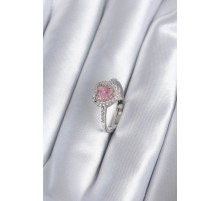 Pirinç Gümüş Renk Pembe Zirkon Taş Kalp Charm Model Kadın Yüzük - TJ-BYK2859