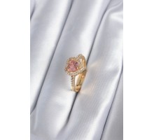 Pirinç Gold Renk Pembe Zirkon Taş Kalp Charm Model Kadın Yüzük - TJ-BYK2860