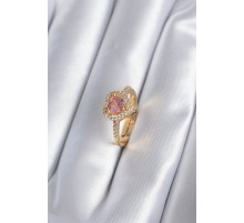 Pirinç Gold Renk Pembe Zirkon Taş Kalp Charm Model Kadın Yüzük TJ-BYK2860