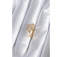 Pirinç Gold Renk Zirkon Taşlı Kalp Charm Model Kadın Yüzük - TJ-BYK2863