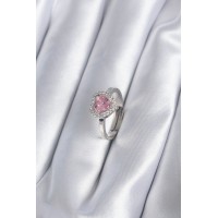 Pirinç Gümüş Renk Pembe Zirkon Taşlı Charm Model Kadın Yüzük TJ-BYK2864
