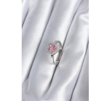 Pirinç Gümüş Renk Pembe Zirkon Taşlı Charm Model Kadın Yüzük - TJ-BYK2864
