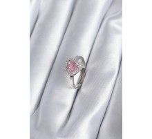 Pirinç Gümüş Renk Pembe Zirkon Taşlı Charm Model Kadın Yüzük - TJ-BYK2864