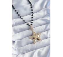 Gold Renk Siyah Boncuk Zirkon Taşlı Yıldız Model VİP Seri Kadın Kolye - TJ-BKO8015