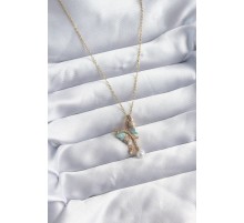 316L Çelik Zincir Gold Karışık Renk Zirkon Taşlı Kelebek Figür İnci Kadın Kolye - TJ-BKO8048