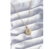 316L Çelik Gold Renk Gül Model İnci Detay Kadın Kolye - TJ-BKO8094