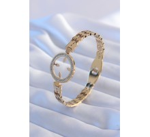 316L Çelik Gold Renk Arpa Model Zirkon Taş Detay Çeyrk Takılabilen Kadın Kelepçe - TJ-BB5718