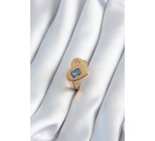 Pirinç Gold Renk Kalp Model Zirkon Taş Yıldız Detay Kadın Yüzük - TJ-BYK2895