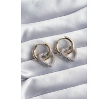 Pirinç Gold Renk Halka Gümüş Zirkon Taşlı Kalp Model VİP Seri Kadın Küpe - TJ-BKP8229