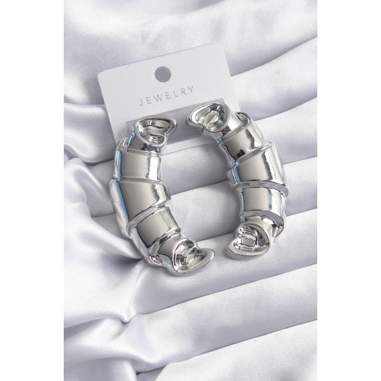 Pirinç Gümüş Renk Kruvasan Model Kadın Küpe - TJ-BKP8250