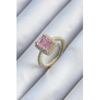Pirinç Gold Renk Pembe Zirkon Taşlı Kadın Yüzük TJ-BYK2902