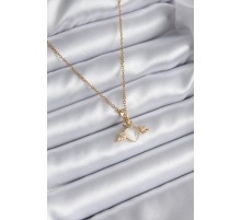 316L Çelik Gold Renk Kanatlı Kalp Model Zirkon Taşlı Kadın Kolye - TJ-BKO8119