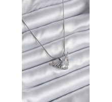 316L Çelik Gümüş Renk Zirkon Taşlı Boynuz Model Kadın Kolye - TJ-BKO8133