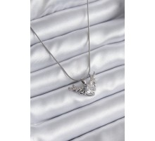 316L Çelik Gümüş Renk Zirkon Taşlı Boynuz Model Kadın Kolye - TJ-BKO8133