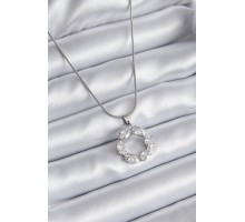 316L Çelik Gümüş Renk Zirkon Taşlı Kadın Kolye - TJ-BKO8137