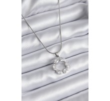 316L Çelik Gümüş Renk Zirkon Taşlı Kadın Kolye - TJ-BKO8137