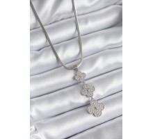 316L Çelik Gümüş Renk İtalyan Zincir Zirkon Taşı Yonca Model Kadın Kolye - TJ-BKO8152