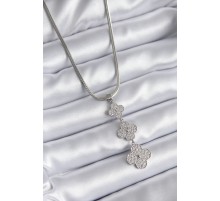 316L Çelik Gümüş Renk İtalyan Zincir Zirkon Taşı Yonca Model Kadın Kolye - TJ-BKO8152