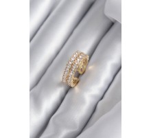 Pirinç Gold Renk Zirkon Taşlı Kadın Yüzük - TJ-BYK2939