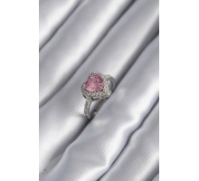 Gümüş Renk Pembe Zirkon Taşlı Charm Kalp Model Kadın Yüzük - TJ-BYK2950