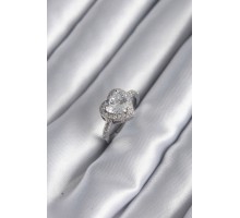 Pirinç Gümüş Renk Zirkon Taş Kalp Charm Model Kadın Yüzük - TJ-BYK2952