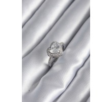 Pirinç Gümüş Renk Zirkon Taş Kalp Charm Model Kadın Yüzük - TJ-BYK2952