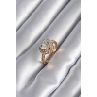 Pirinç Gold Renk Zirkon Taşlı Kalp Charm Model Kadın Yüzük TJ-BYK2953