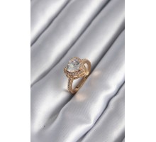 Pirinç Gold Renk Zirkon Taşlı Kalp Charm Model Kadın Yüzük - TJ-BYK2953