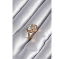 Pirinç Gold Renk Zirkon Taşlı Kalp Charm Model Kadın Yüzük - TJ-BYK2953