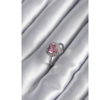 Pirinç Gümüş Renk Pembe Zirkon Taş Kalp Charm Model Kadın Yüzük - TJ-BYK2954