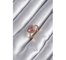 Pirinç Gold Renk Pembe Zirkon Taş Kalp Charm Model Kadın Yüzük - TJ-BYK2955