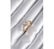 Pirinç Gold Renk Zirkon Taşlı Kalp Charm Model Kadın Yüzük - TJ-BYK2959