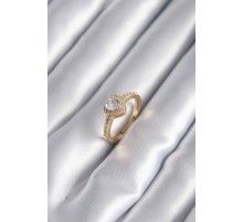 Pirinç Gold Renk Zirkon Taşlı Kalp Charm Model Kadın Yüzük - TJ-BYK2959
